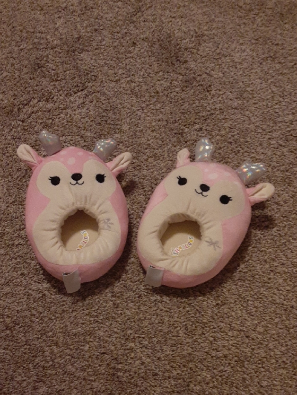 Squishmallows Pink and Cream Deer Kids Slippers